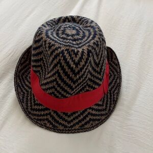 BCBG Stylish Chevron Patterned Hat with Red/Orange Band